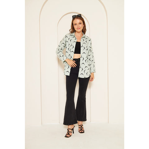 Light Green Patterned Oversized Shirt | Montivo Pakistan