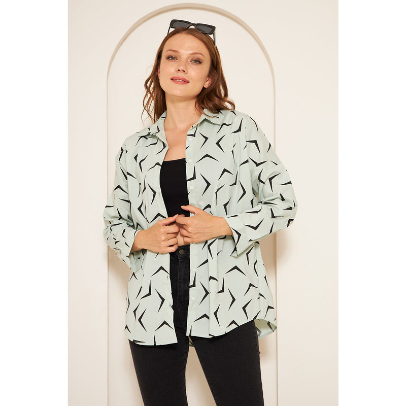 Light Green Patterned Oversized Shirt | Montivo Pakistan