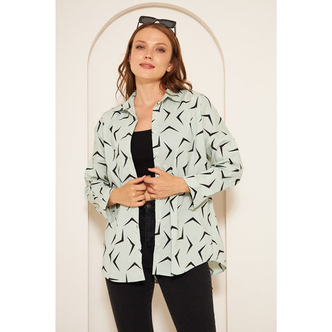 Light Green Patterned Oversized Shirt | Montivo Pakistan