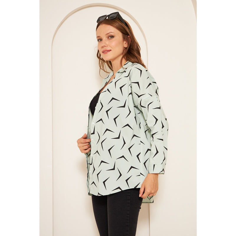 Light Green Patterned Oversized Shirt | Montivo Pakistan