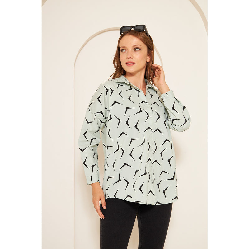 Light Green Patterned Oversized Shirt | Montivo Pakistan
