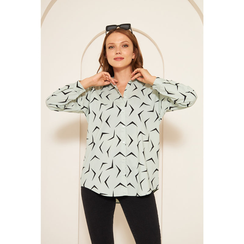 Light Green Patterned Oversized Shirt | Montivo Pakistan