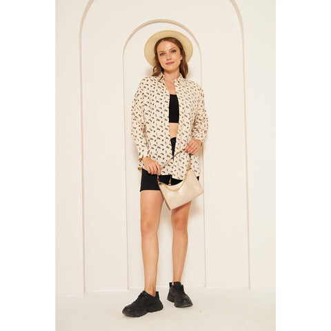 Beige Floral Oversized Shirt | Montivo Pakistan
