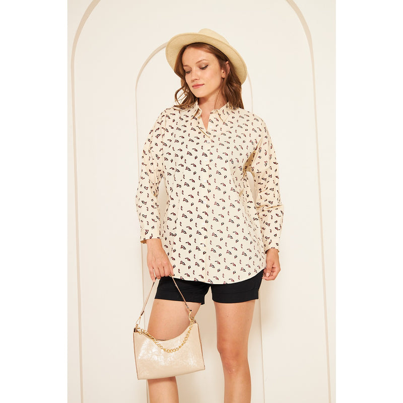 Beige Floral Oversized Shirt | Montivo Pakistan