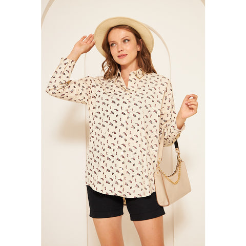 Beige Floral Oversized Shirt | Montivo Pakistan