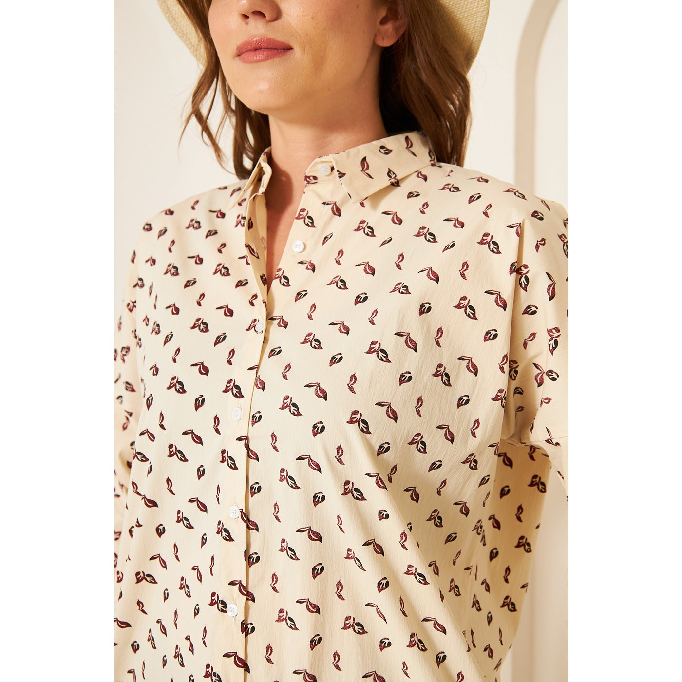 Beige Floral Oversized Shirt | Montivo Pakistan