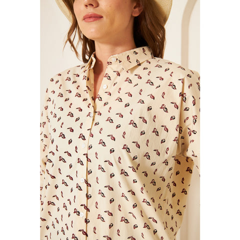 Beige Floral Oversized Shirt | Montivo Pakistan