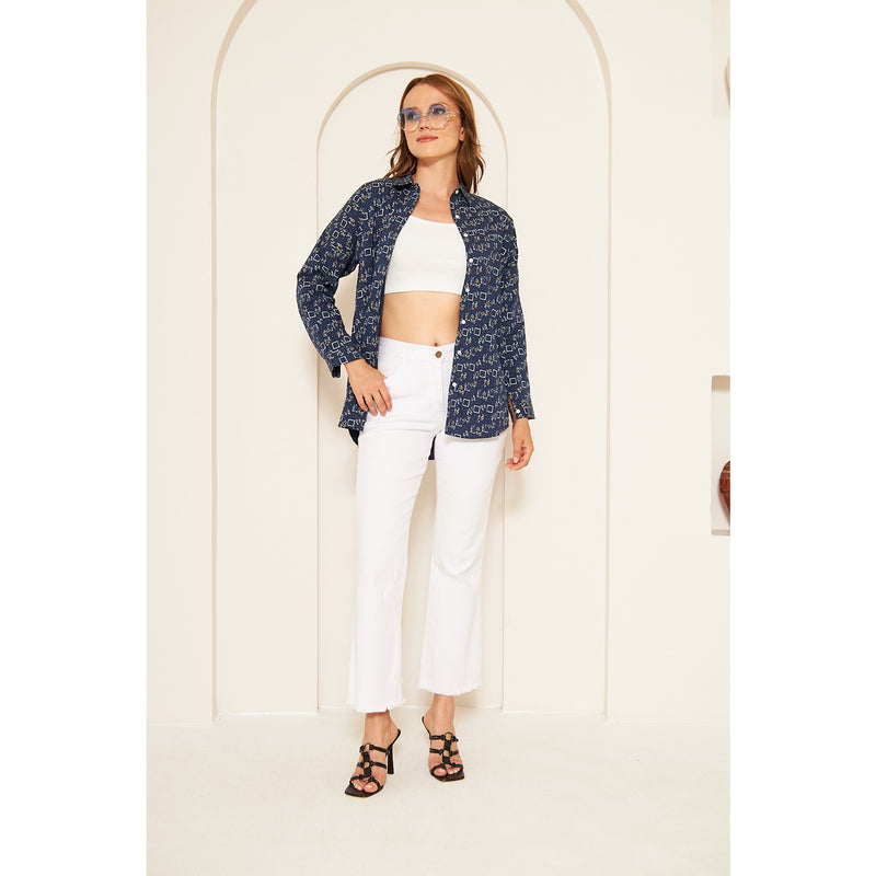 Blue Printed Oversized Shirt | Montivo Pakistan