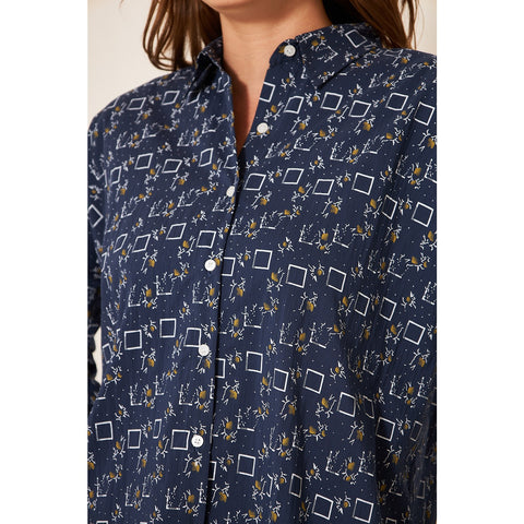 Blue Printed Oversized Shirt | Montivo Pakistan