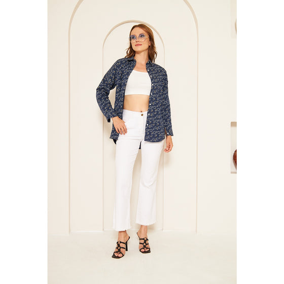Blue Printed Oversized Shirt | Montivo Pakistan