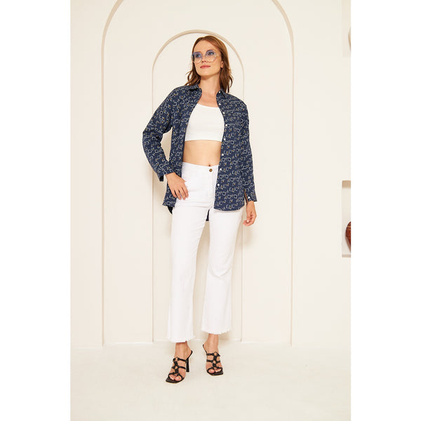 Blue Printed Oversized Shirt | Montivo Pakistan
