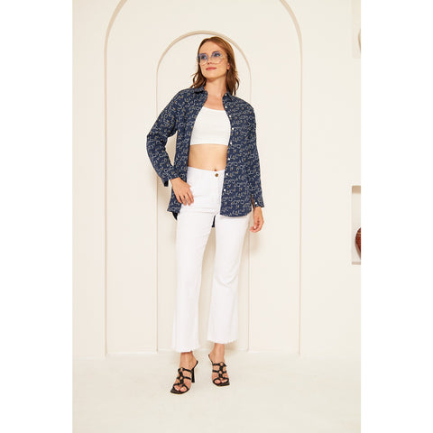 Blue Printed Oversized Shirt | Montivo Pakistan