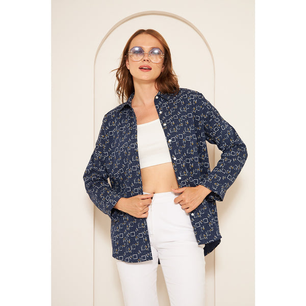Blue Printed Oversized Shirt | Montivo Pakistan