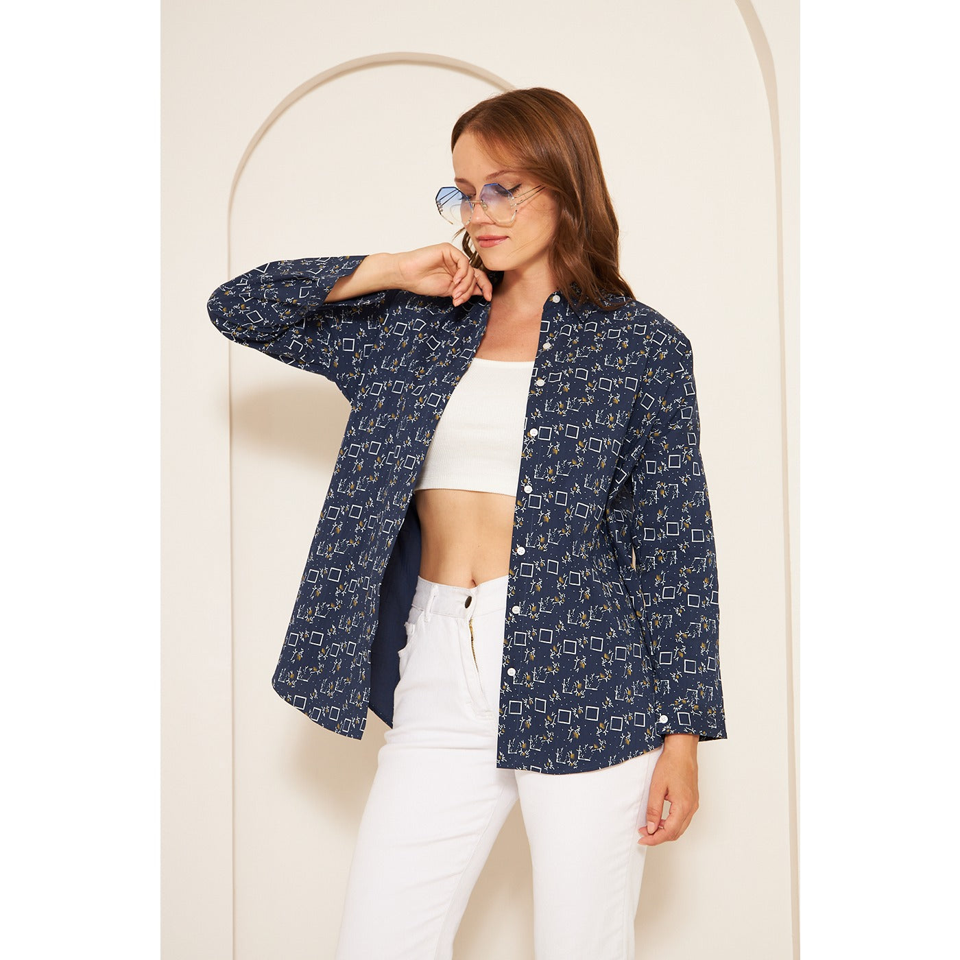 Blue Printed Oversized Shirt | Montivo Pakistan