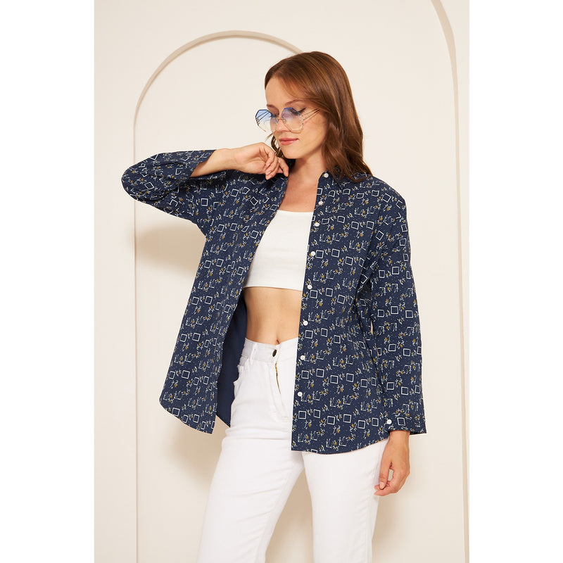 Blue Printed Oversized Shirt | Montivo Pakistan