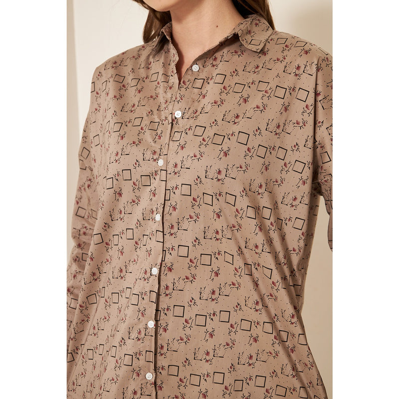 Brown Printed Oversized Shirt | Montivo Pakistan