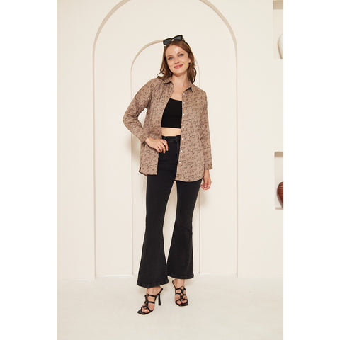 Brown Printed Oversized Shirt | Montivo Pakistan