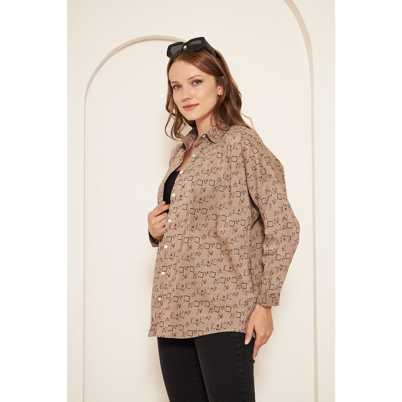 Brown Printed Oversized Shirt | Montivo Pakistan