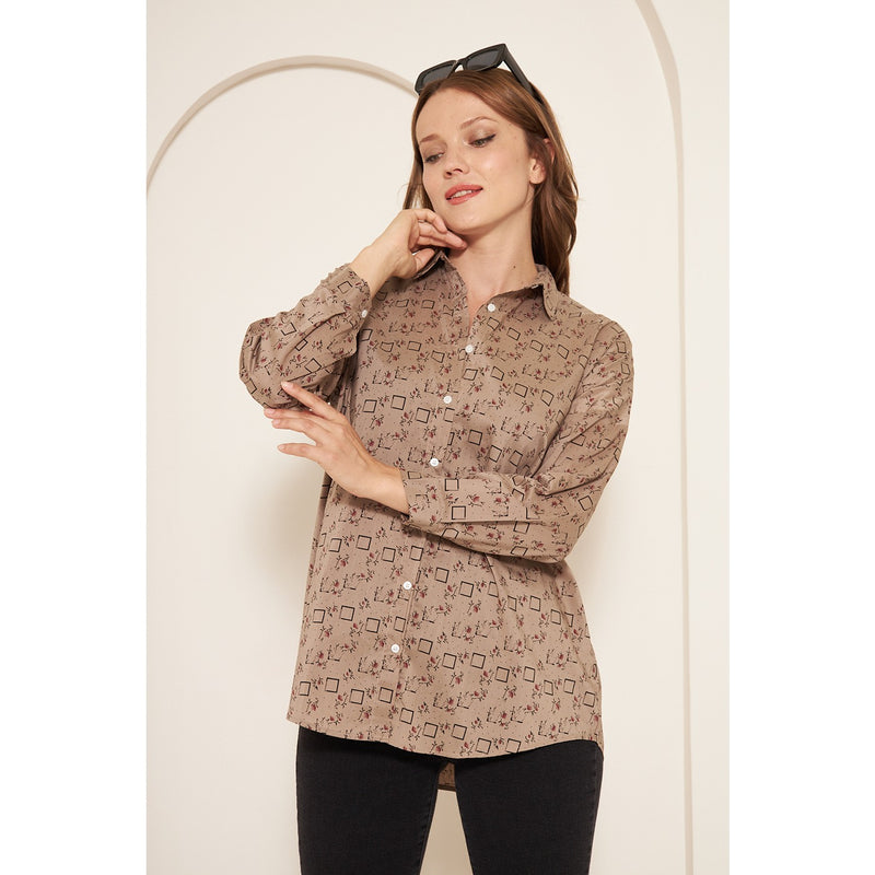 Brown Printed Oversized Shirt | Montivo Pakistan