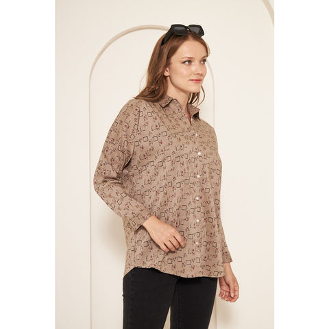 Brown Printed Oversized Shirt | Montivo Pakistan