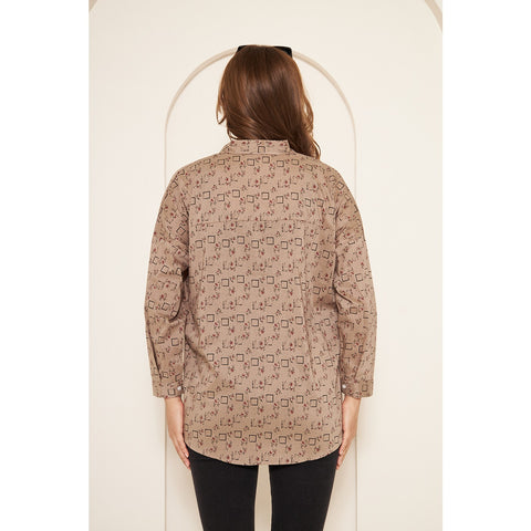 Brown Printed Oversized Shirt | Montivo Pakistan