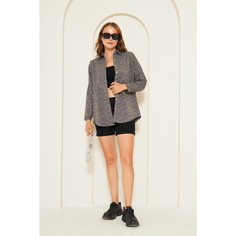 Grey Printed Oversized Shirt | Montivo Pakistan