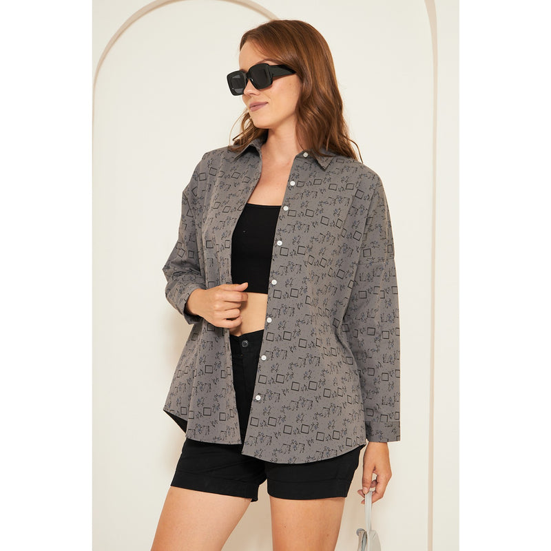 Grey Printed Oversized Shirt | Montivo Pakistan