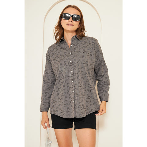 Grey Printed Oversized Shirt | Montivo Pakistan