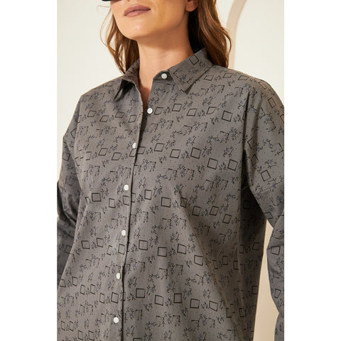 Grey Printed Oversized Shirt | Montivo Pakistan