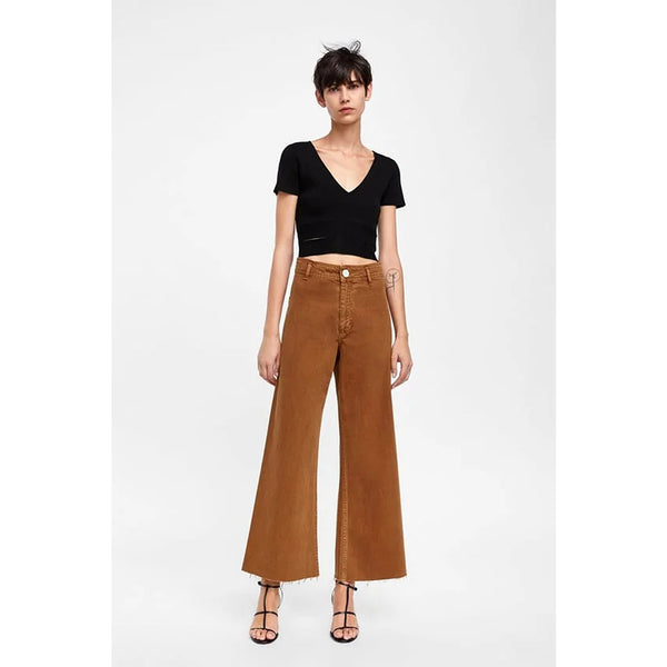 PM Brown Marine Straight Wide Jeans | Montivo Pakistan
