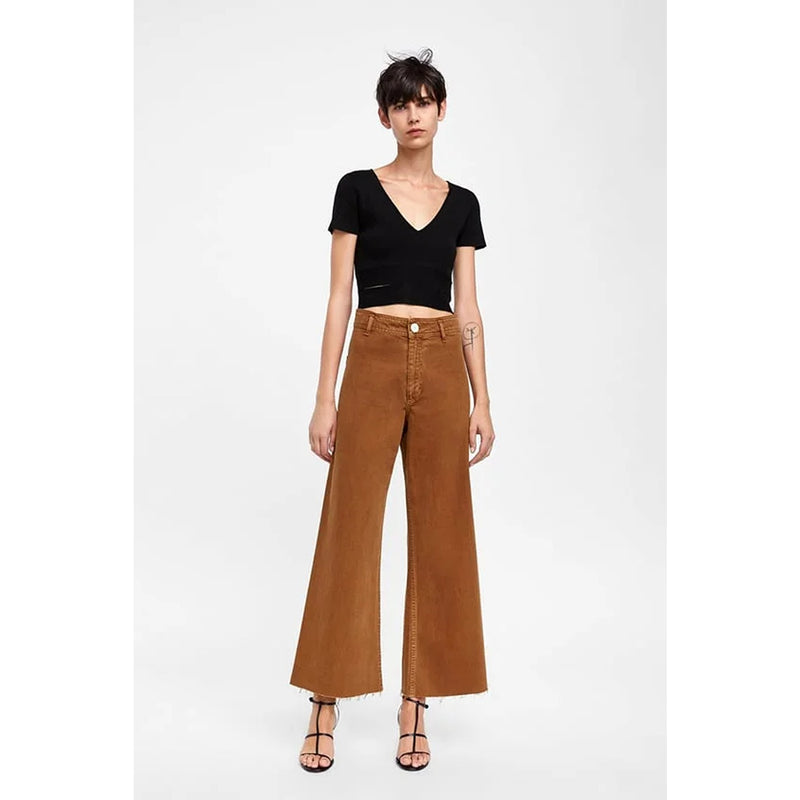 PM Brown Marine Straight Wide Jeans | Montivo Pakistan