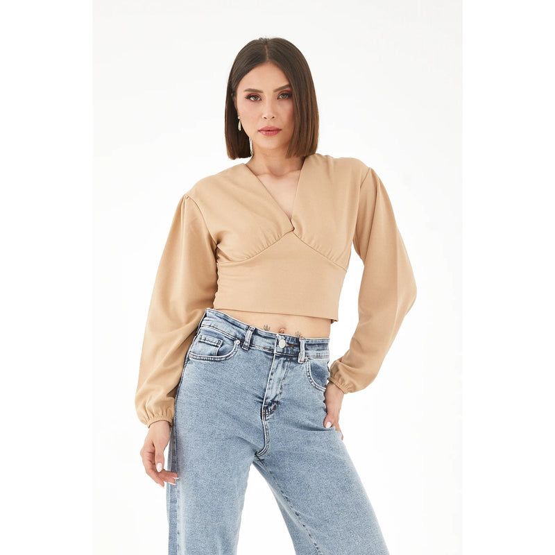 Beige V Neck Top | Montivo Pakistan