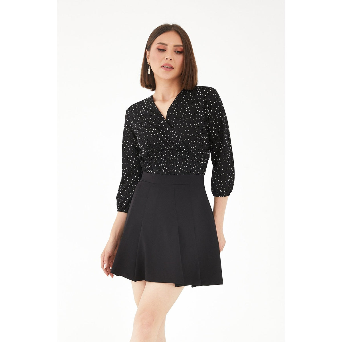 Black Double Breasted Patterned Top | Montivo Pakistan
