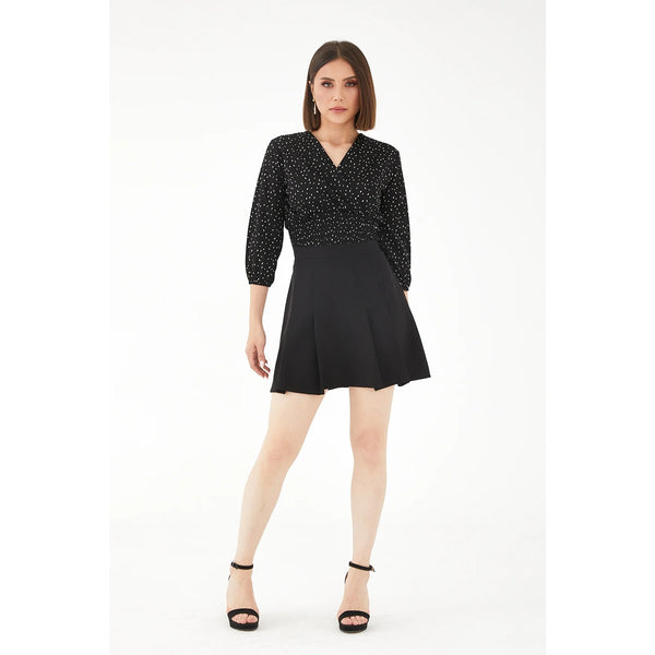 Black Double Breasted Patterned Top | Montivo Pakistan