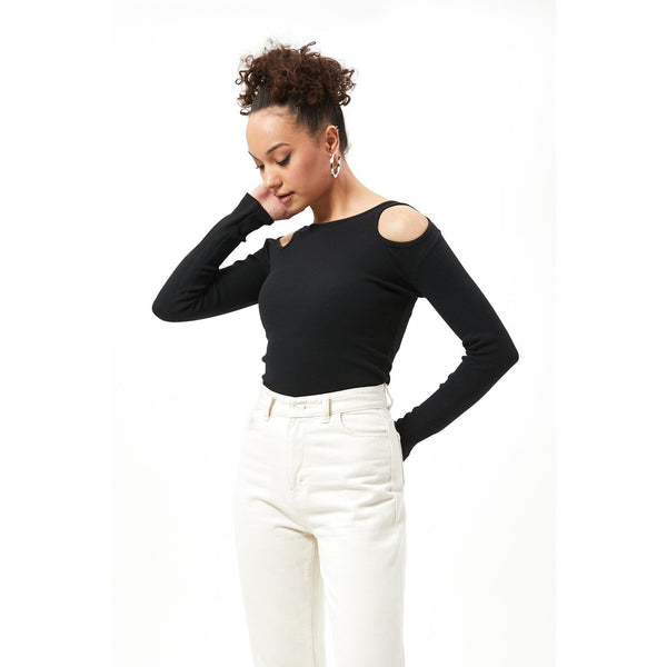 Black Ribbed Shoulder Cut Top | Montivo Pakistan