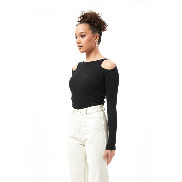 Black Ribbed Shoulder Cut Top | Montivo Pakistan