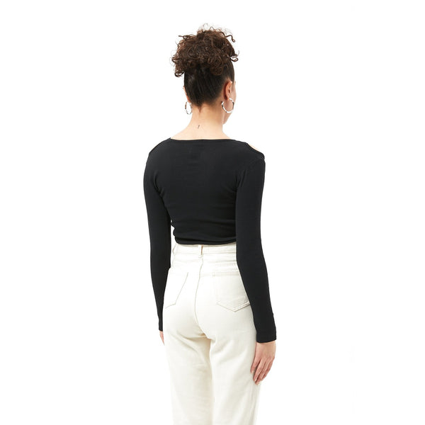 Black Ribbed Shoulder Cut Top | Montivo Pakistan