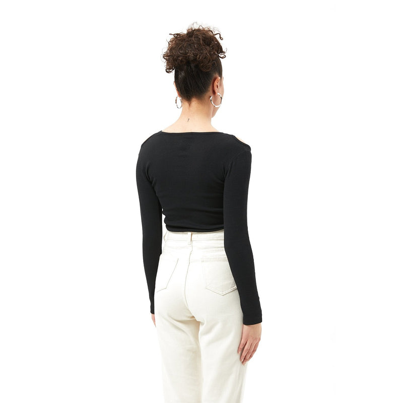 Black Ribbed Shoulder Cut Top | Montivo Pakistan