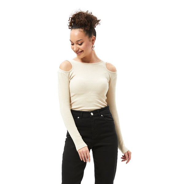 Beige Ribbed Shoulder Cut Top | Montivo Pakistan