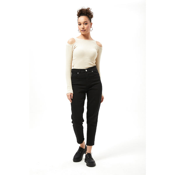 Beige Ribbed Shoulder Cut Top | Montivo Pakistan