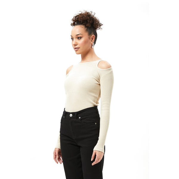 Beige Ribbed Shoulder Cut Top | Montivo Pakistan