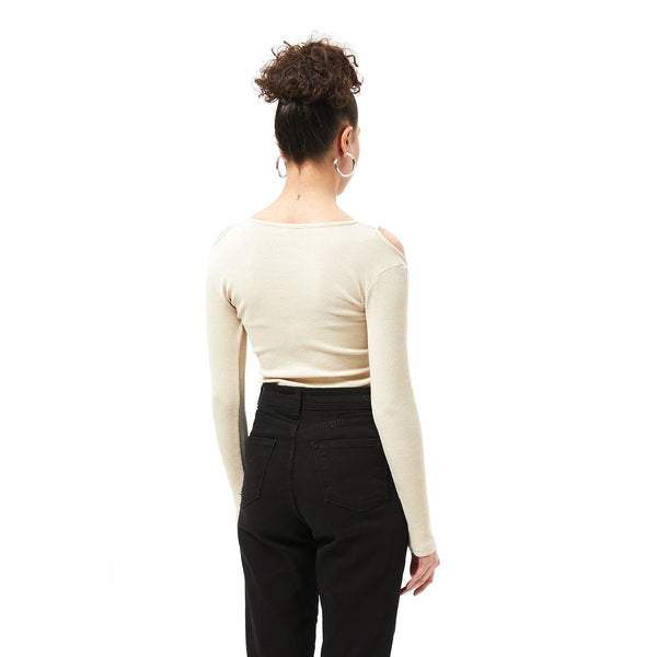 Beige Ribbed Shoulder Cut Top | Montivo Pakistan
