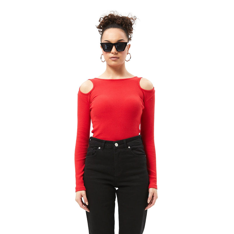 Red Ribbed Shoulder Cut Top | Montivo Pakistan