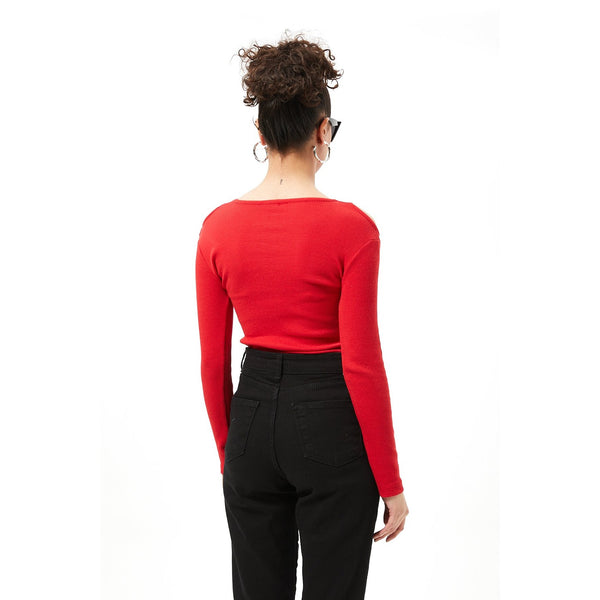 Red Ribbed Shoulder Cut Top | Montivo Pakistan