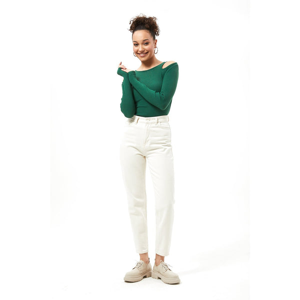 Green Ribbed Shoulder Cut Top | Montivo Pakistan