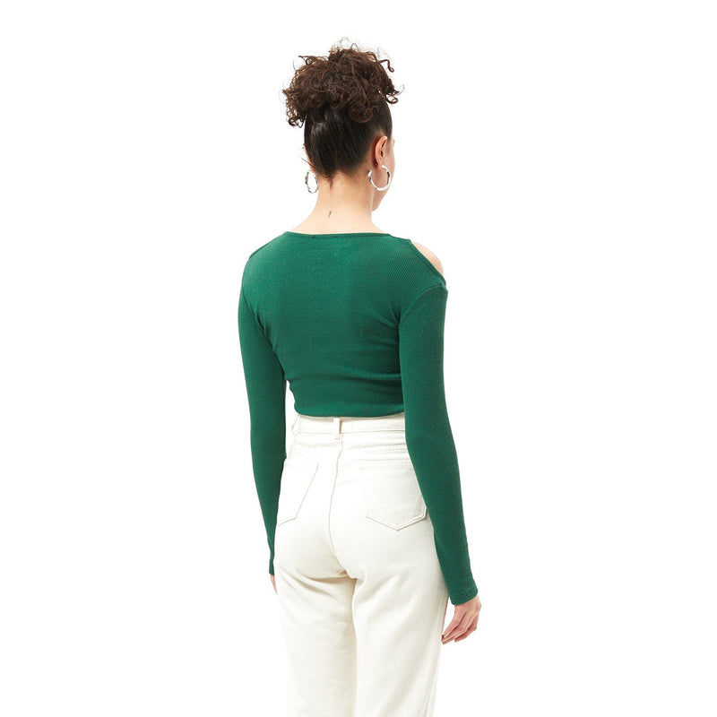 Green Ribbed Shoulder Cut Top | Montivo Pakistan