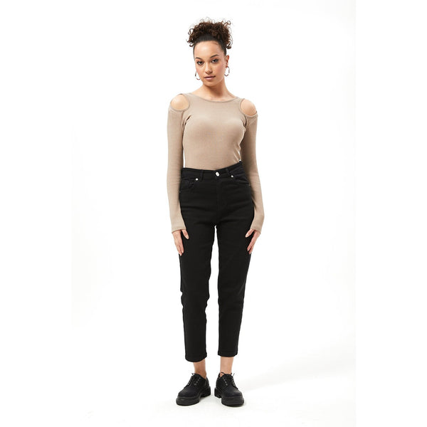 Light Brown Ribbed Shoulder Cut Top | Montivo Pakistan