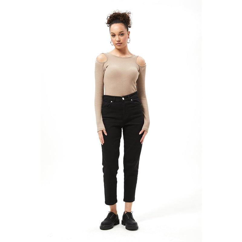 Light Brown Ribbed Shoulder Cut Top | Montivo Pakistan