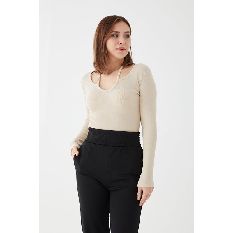 Beige Halter Neck Detailed Blouse | Montivo Pakistan
