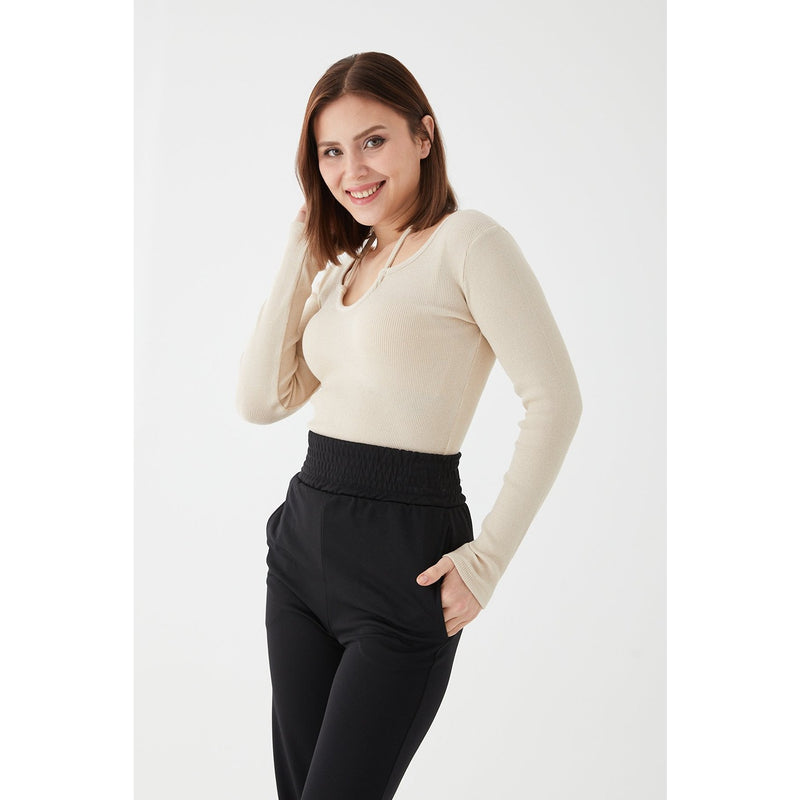 Beige Halter Neck Detailed Blouse | Montivo Pakistan